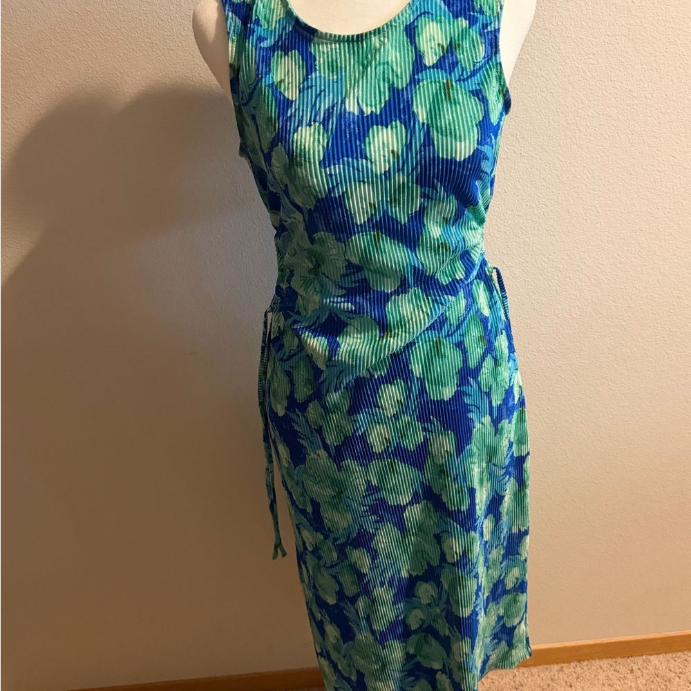 Mimi Chica Blue & Green Floral Midi Dress with Side Tie